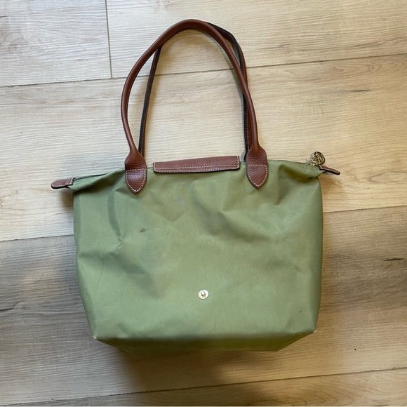 Longchamp Le Pilage Tote Shoulder Bag Purse Green-Brown “Lichen” Leather-Medium - Picture 6 of 10